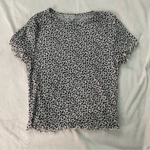 Black and White Patterned Shirt with Lettuce Trim